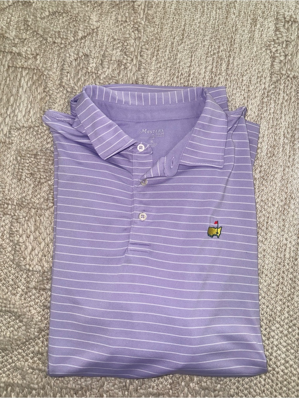 Masters Tech Polo Shirt Mens XL Purple Stripe Embroidered Performance Stretch